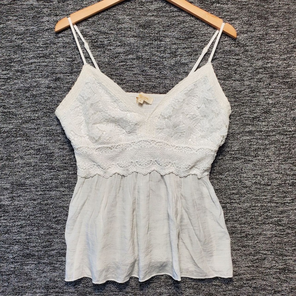 Y2K Rebellion Again Babydoll Cami Top Womens L White Lace Eyelet Coquette Boho